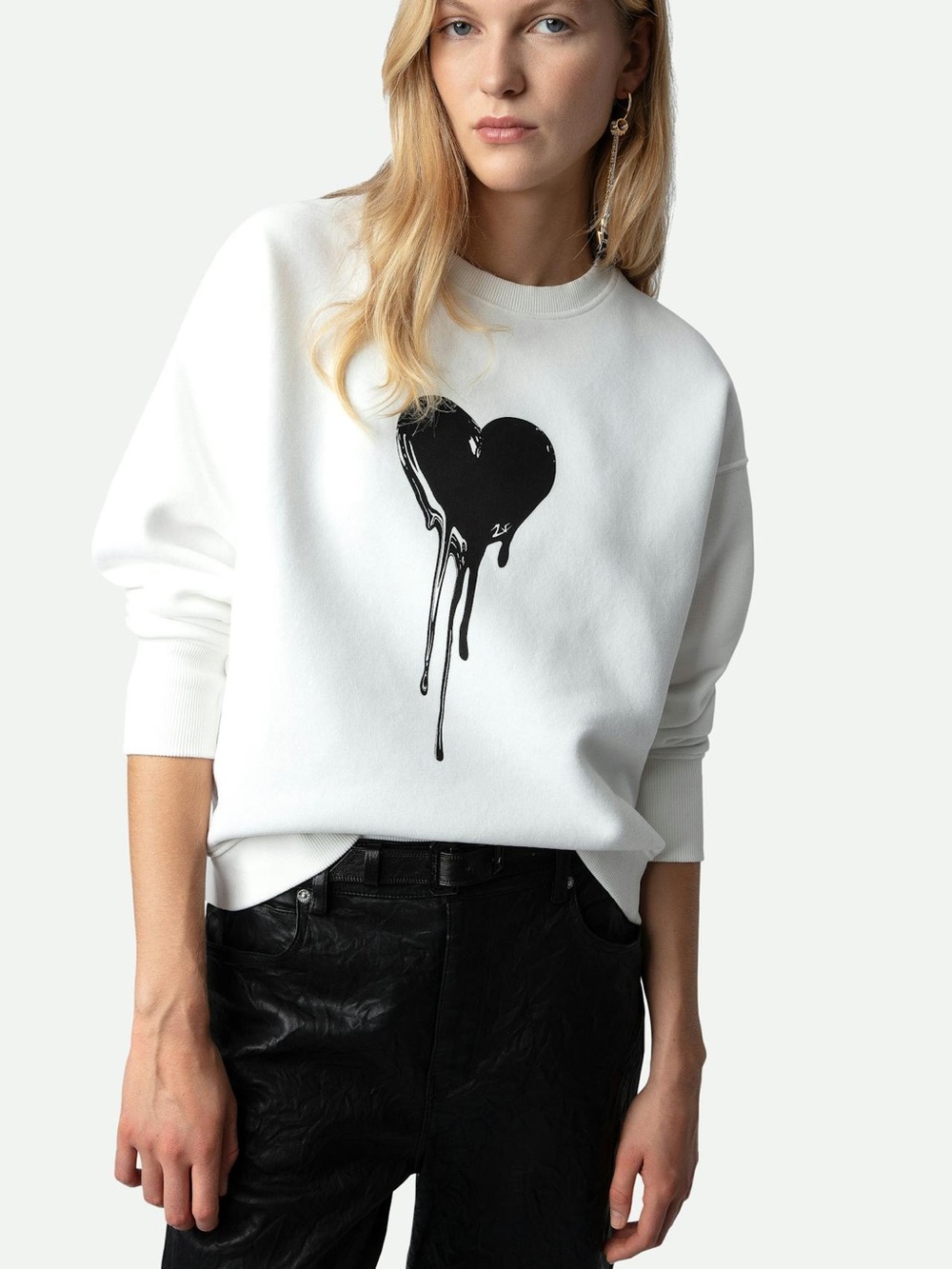 Zadig & Voltaire White Crewneck Sweatshirt with Dripping Black Heart